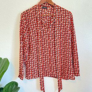 Akris Silk Blouse with Bow, Size 8